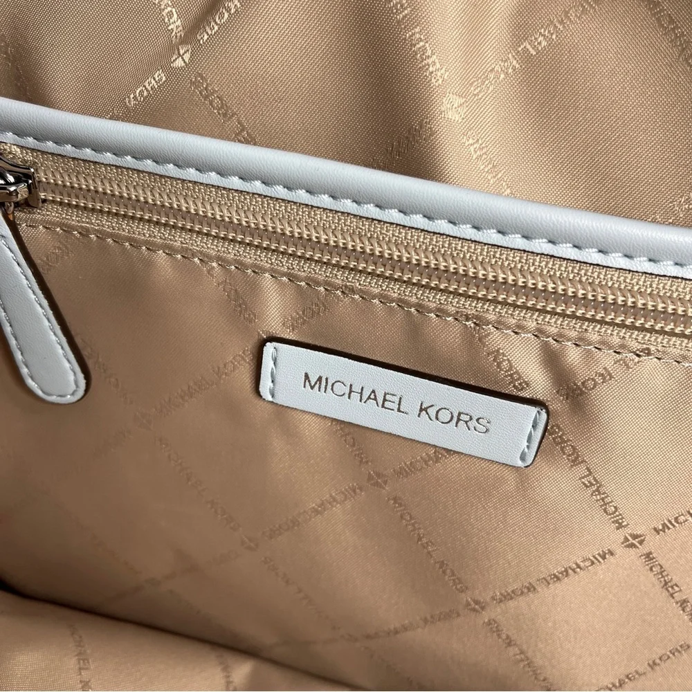 Michael Kors Sheila Large Woven Logo Nylon backpack Sky Blue Jacquard Laptop Bag - Picture 13 of 15